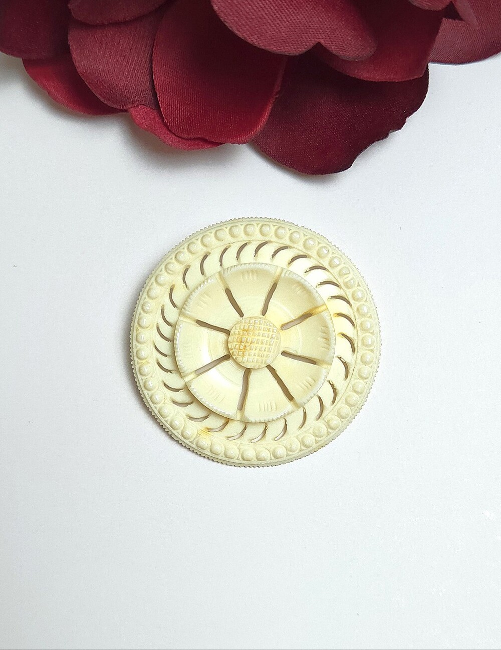 Vintage Carved Celluloid Flower Brooch Very old Floral Design Brooch